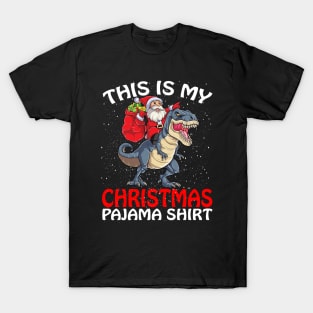 This is my Christmas Pajama Shirt Santa Riding Dinosaur T-Shirt